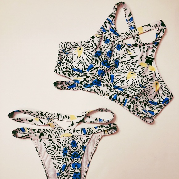Other - Blue Leopard Geometric Print Strappy Bikini